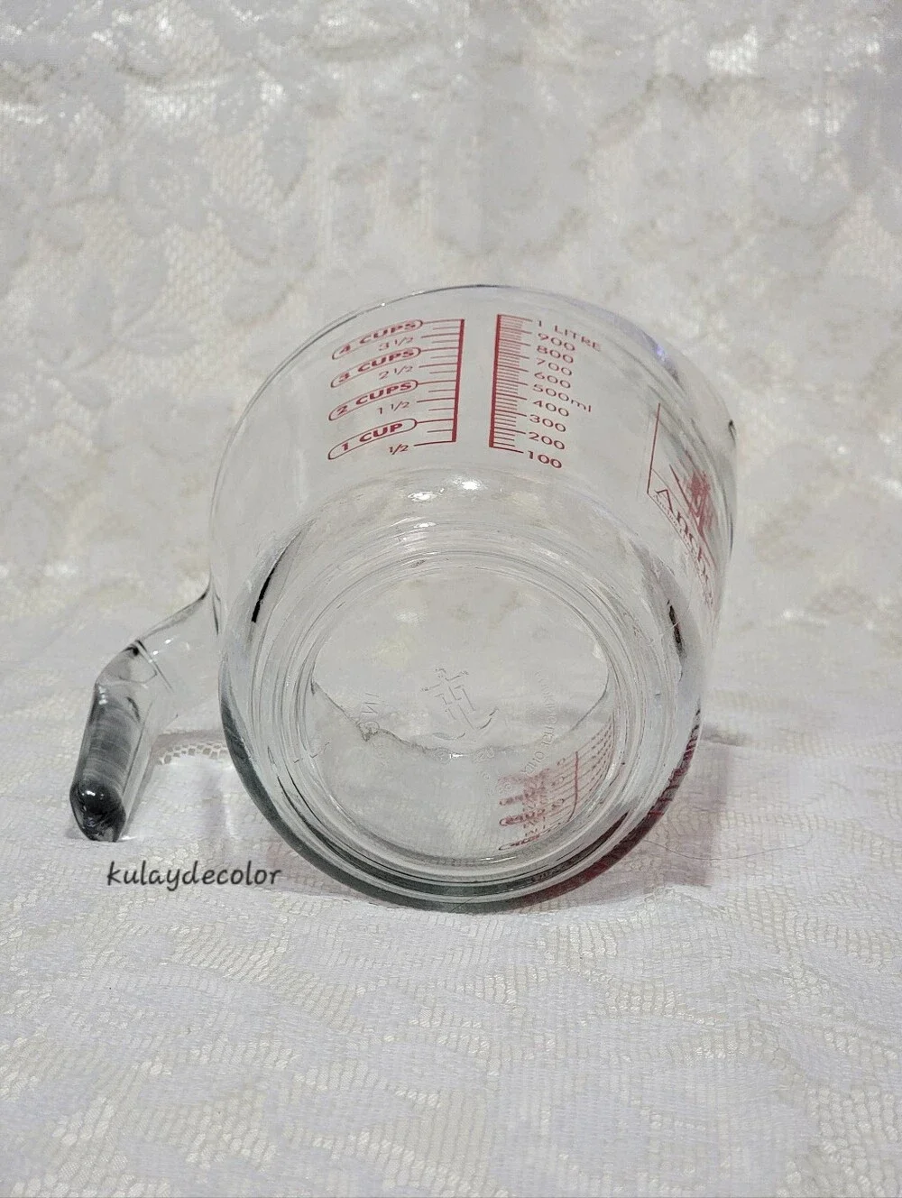 Anchor Hocking 4 Cup 1 Quart Glass Measuring Cup Red Lettering 32 oz 1 Liter